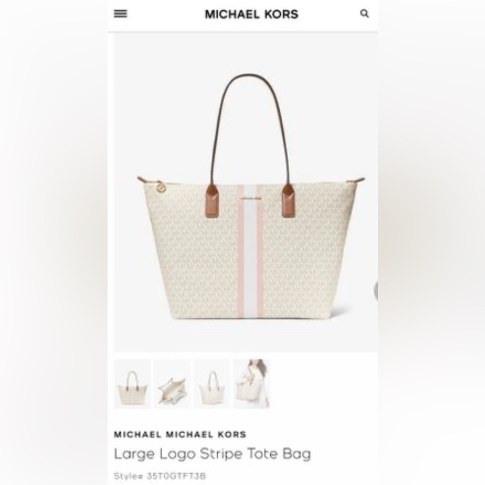 Michael Kors Large Jet Set  Cream and Pink Logo Tote